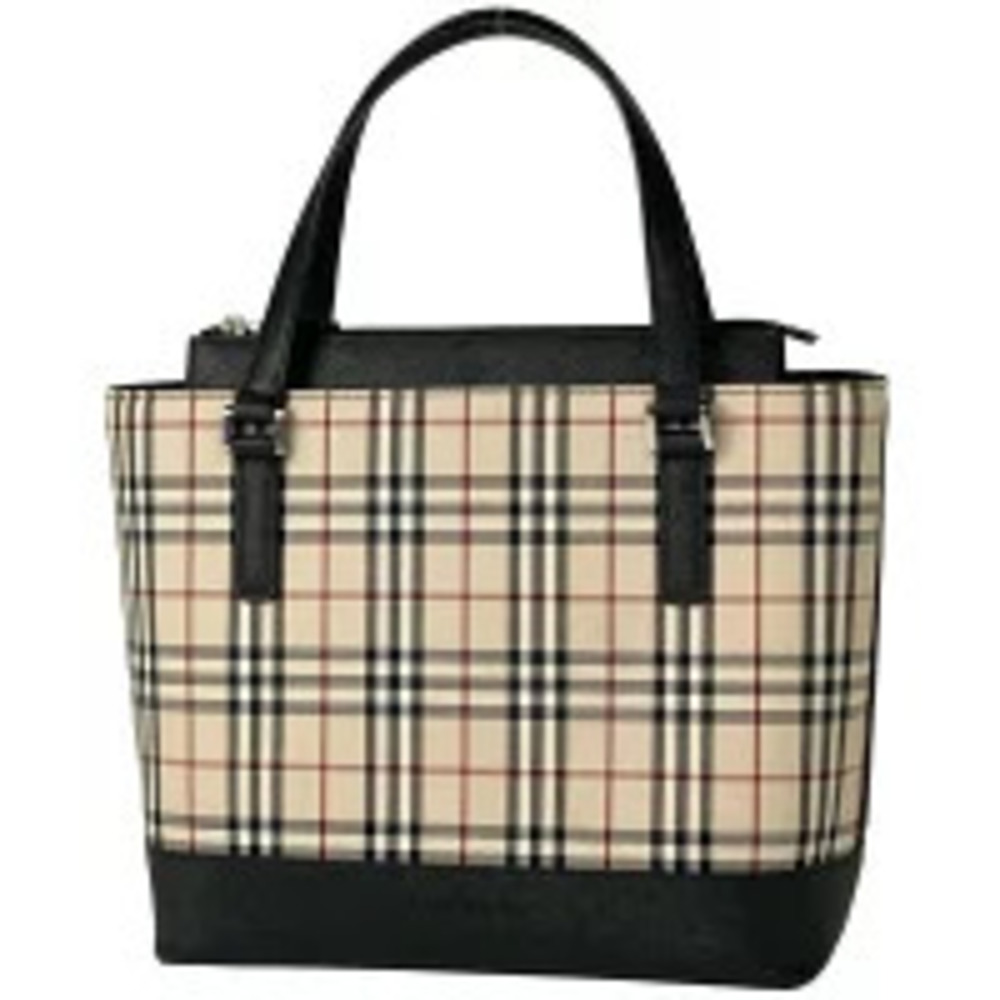 Burberry Check Handbag Tote Canvas Beige Black